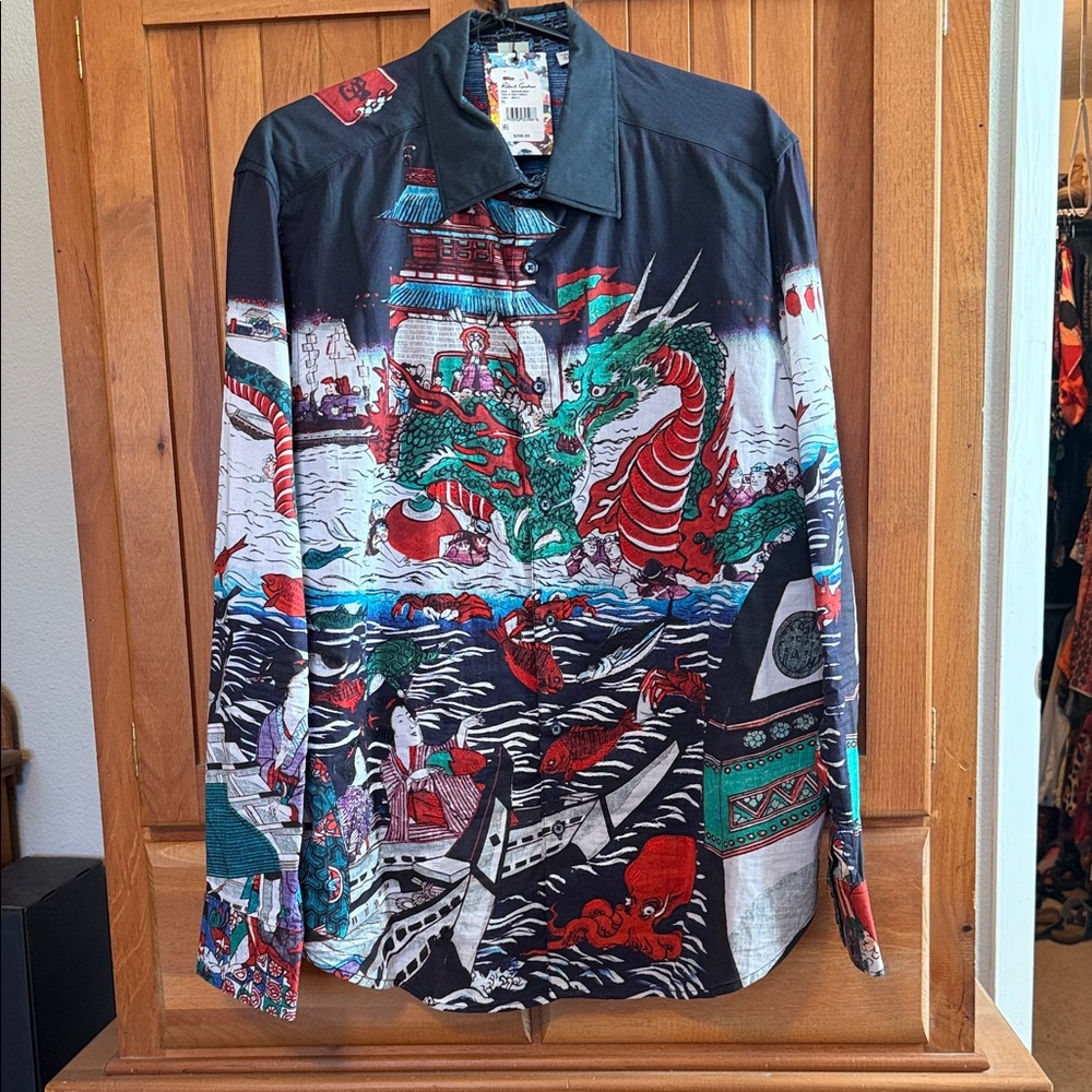 Robert Graham Dragon Boat Black and Red Dragon Print Jacket